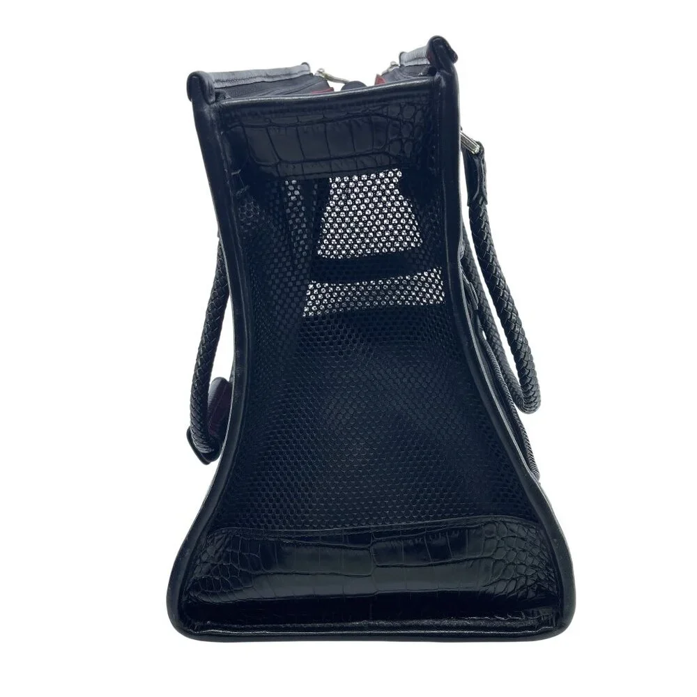 brighton black faux crocodile skin and red cloth pet carrier